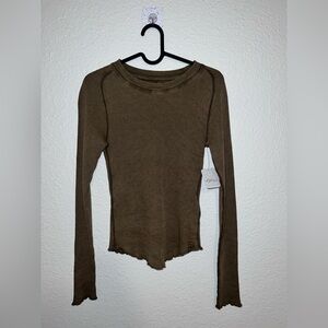 We The Free Olive Ribbed Long Sleeve Top